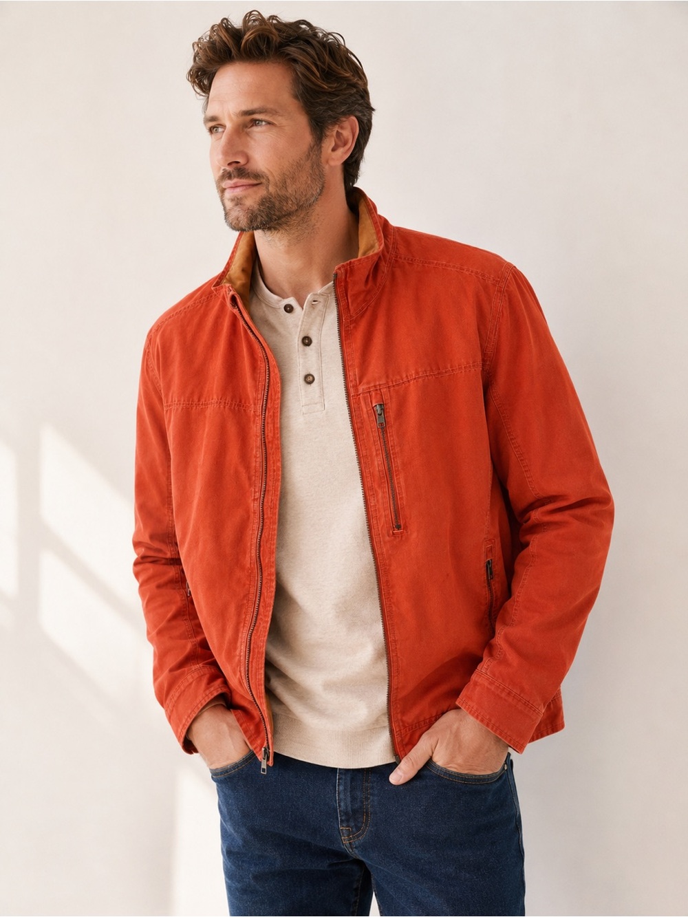 L.L.Bean Men’s Orange Lightweight Full Zip Jacket‎ Cotton Canvas XLT Tall